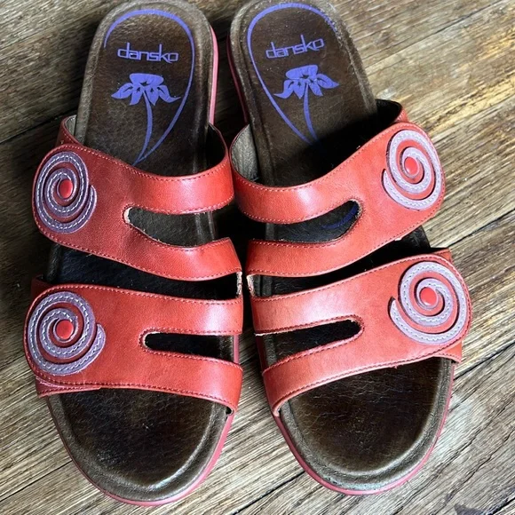 Dansko platform slide sandals orange leather swirl 38 fits US 7.5 & 8 - Picture 6 of 15